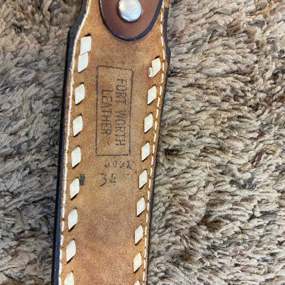 Fort Worth Leather Western Cowboy Belt 34 Brown Tooled Eagle Floral Laced READ